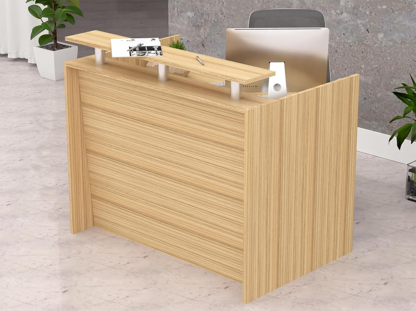 Mahmayi REC-2 Designer Reception Desk For Office Space, Front Office Desk (White-Coco Bolo)