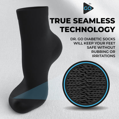 DR. GO Neuropathy Socks for Men [100% Seamless] Soft Diabetic Socks with Non-Binding Top, Enhance Blood Circulation, Protective Sole for Diabetic Foot, 4 Pairs in Black, Size 10-13