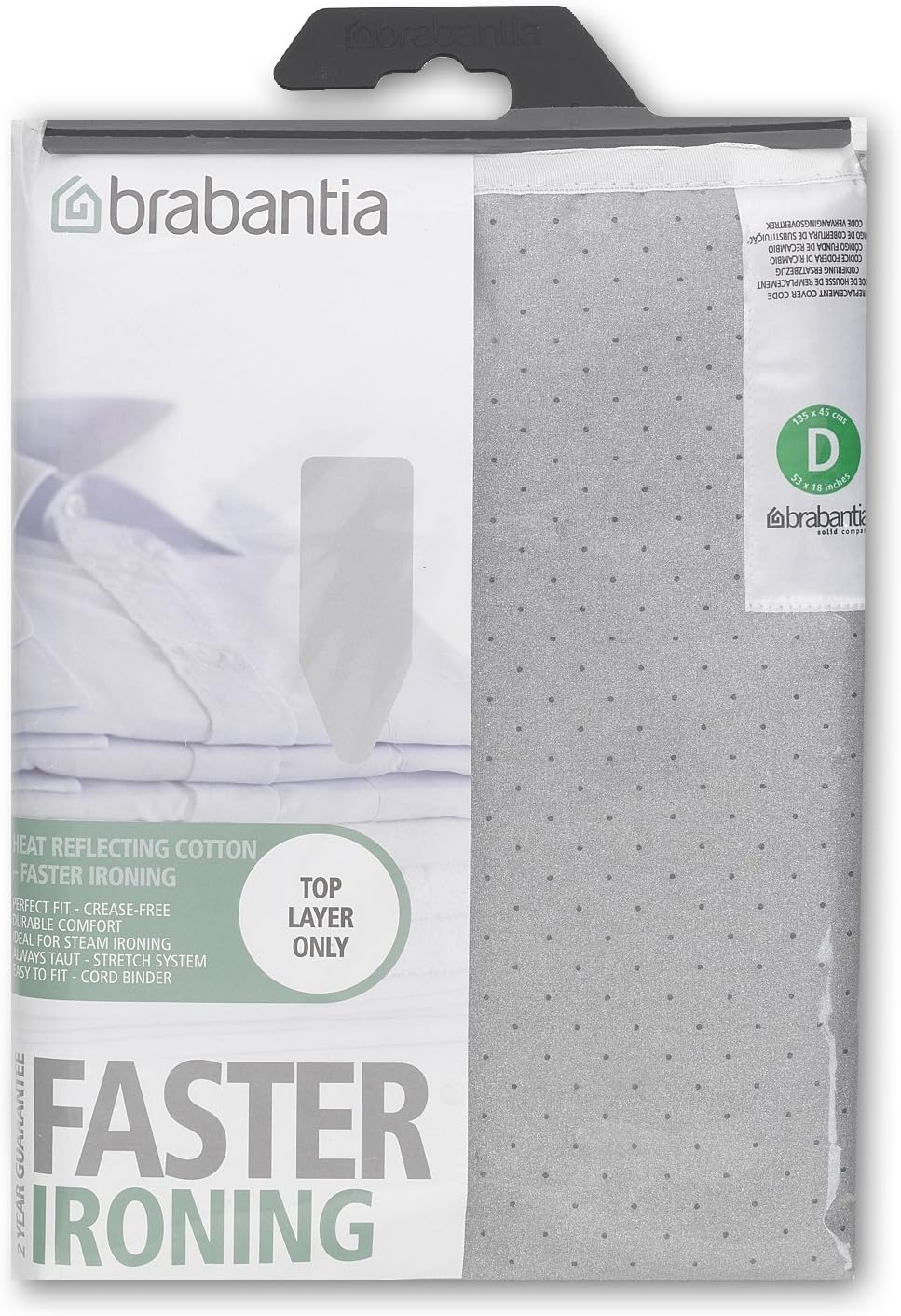 Brabantia 216800 Metallised Silver Ironing Board Cover With 2 Mm Foam, L 110 X W 30 Cm, Size A