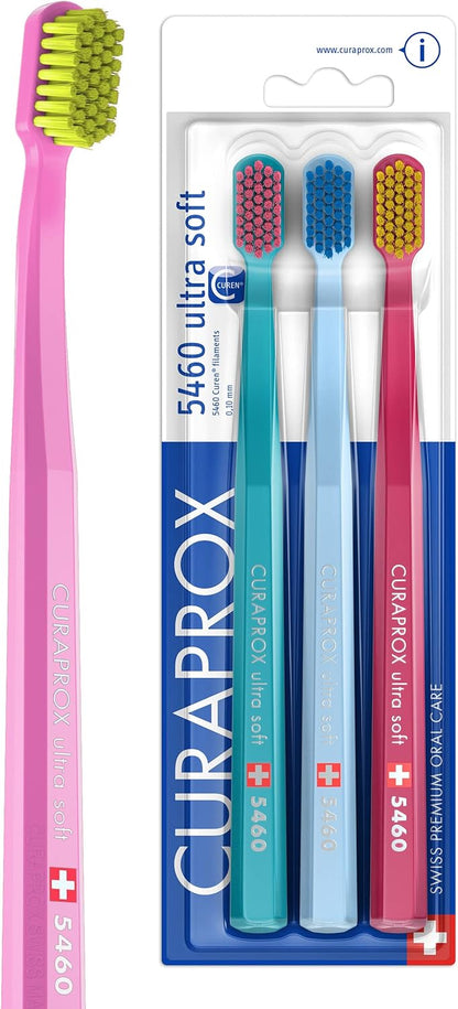 Curaprox Toothbrush CS 5460 Ultra-Soft, 3 Pack - Ultra Soft Toothbrush for adults with 5460 CUREN Bristles - Curaprox Manual Toothbrush