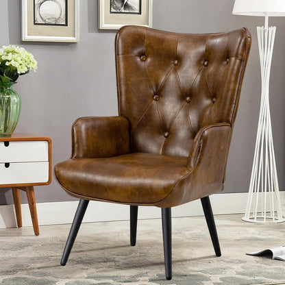 Furniliving Velvet Accent Chair Modern Upholstered Side Armchair with Tapered Legs Tufted Button Wingback Sofa Chairs Tall Back Reading for Living Room Bedroom Waiting Room, Black