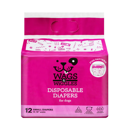 Wags & Wiggles Female Dog Diapers | Doggie Diapers for Female Dogs | Medium Dog Diapers, 16.5"-21" Waist - 12 Pack