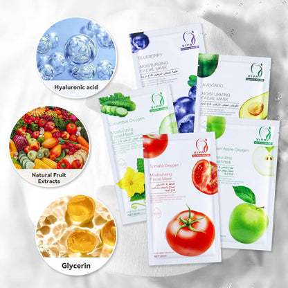 VEIDEN SERIES Sheet Face Mask Skincare, Actice Facial Sheet Mask Pack of 6pcs, Daily Skin Care Hydrated Facial Mask Packs (Cucumber 6pcs-Pack) VIYA