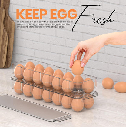 Utopia Home Egg Container For Refrigerator - 14 Egg Container With Lid & Handle, Egg Holder For Refrigerator, Egg Storage & Egg Tray (Pack of 1)