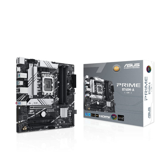 ASUS Prime B760M-A Intel® B760 (LGA 1700)(13th and 12th Gen) mATX Motherboard, PCIe 4.0,DDR5, Two M.2 Slots, Realtek 2.5Gb Ethernet, DisplayPort, Dual HDMI, SATA 6 Gbps, Aura Sync