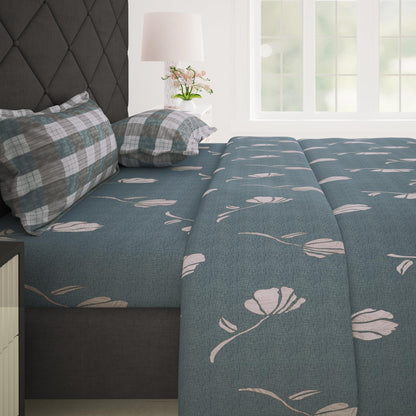 Story@Home Metro XL186 TC 100% CottonFloral1 Unit King Size Bedsheet With 2 Pillow Cover, Grey