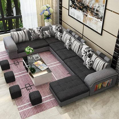 Modern U Shaped Sectional Sofa Set 7 Seater Couch Luxury Design Velvet Fabric FREE ASSEMBLY (Charcoal Gray, Right)