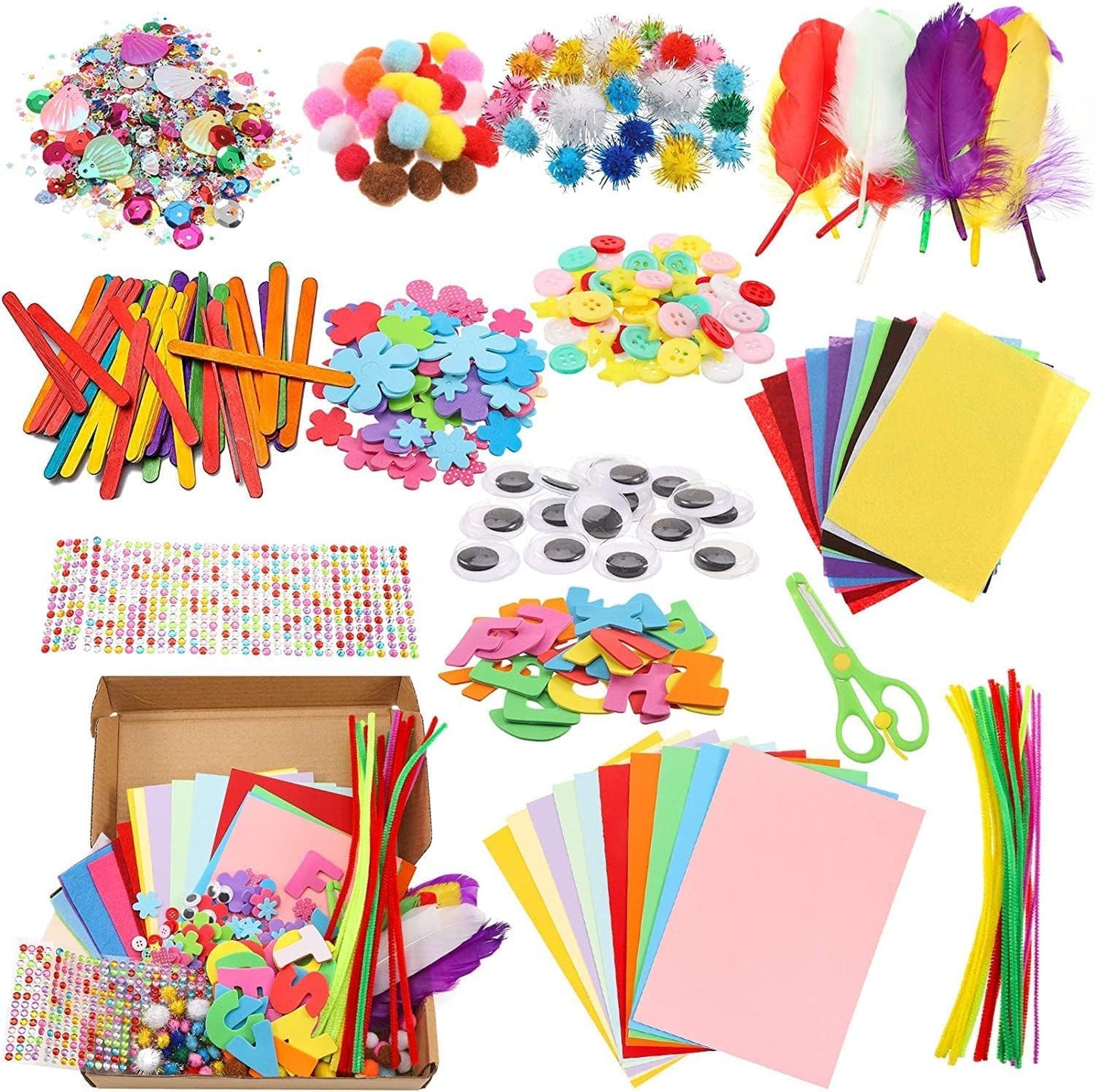 Mumoo Bear 1000+ Pcs Craft Kits for Kids, Kids Arts and Crafts with Pipe Cleaners, Colour Felt, Glitter Pom Poms, Feather, Buttons, Sequins - Homeschool DIY Arts Craft Supplies Gifts for Kids Toddlers