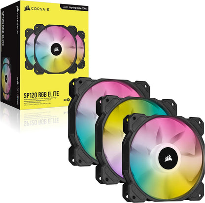 Corsair Cooling Fan SP Series SP120 RGB ELITE 120mm RGB LED Fan with AirGuide, Triple Pack