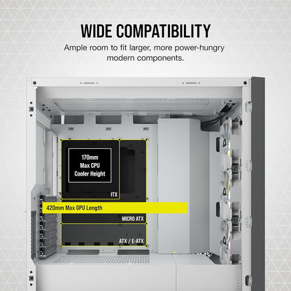 Corsair Icue 5000X Rgb Tempered Glass Mid-Tower Atx Pc Smart Case, White