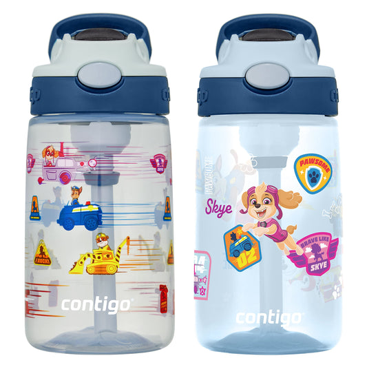 Contigo Paw Patrol Kids Cleanable Water Bottle with Silicone Straw and Spill-Proof Lid, Dishwasher Safe, 14oz 2-Pack