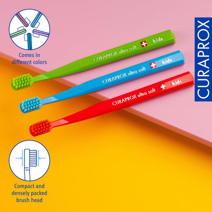 Curaprox Ultra Soft Kids Toothbrush. Soft Toothbrush for children with 5500 CUREN® Bristles - Curaprox Manual Toothbrush