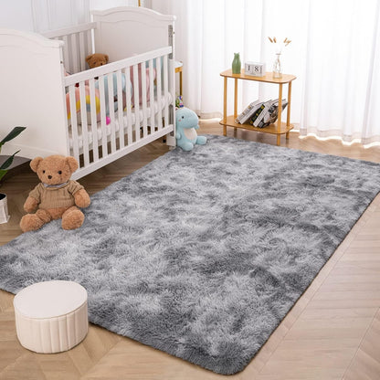 ASIinnsy Area Rugs Soft Fluffy Carpets For Living room Shaggy Rug Modern Area Rug For Bedroom Anti-Slip Rugs For Kids Room Indoor Home Decorative Carpet (Black Grey, 80 x 120cm)