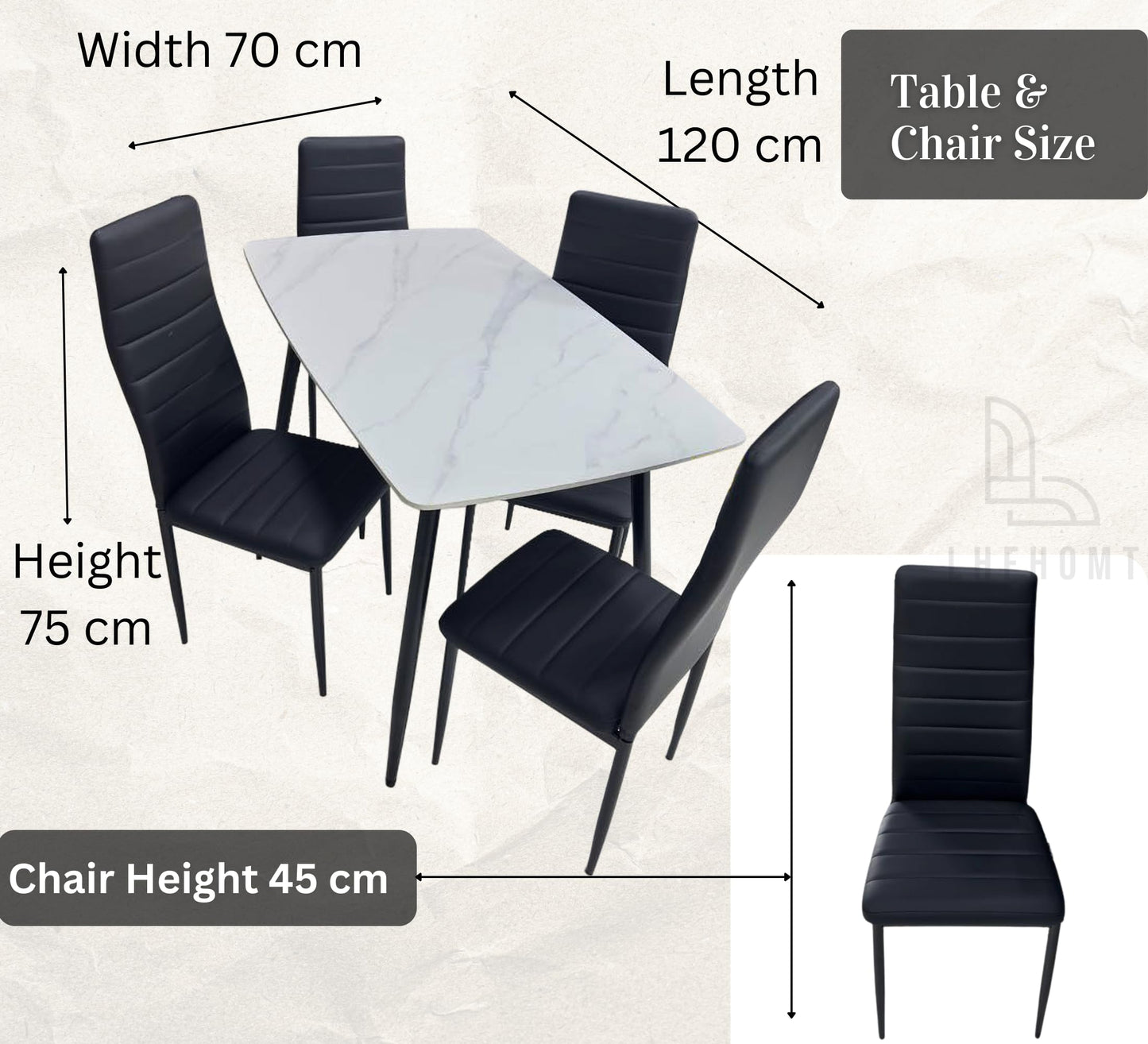 LHFHOMT - 5-Pieces Dining Sets, 1 Piece Rectangular Table With 1+4 Seater Modern Design Furniture for Home, Dining Room, Cafeteria (Black, L120,W70,H75CM)