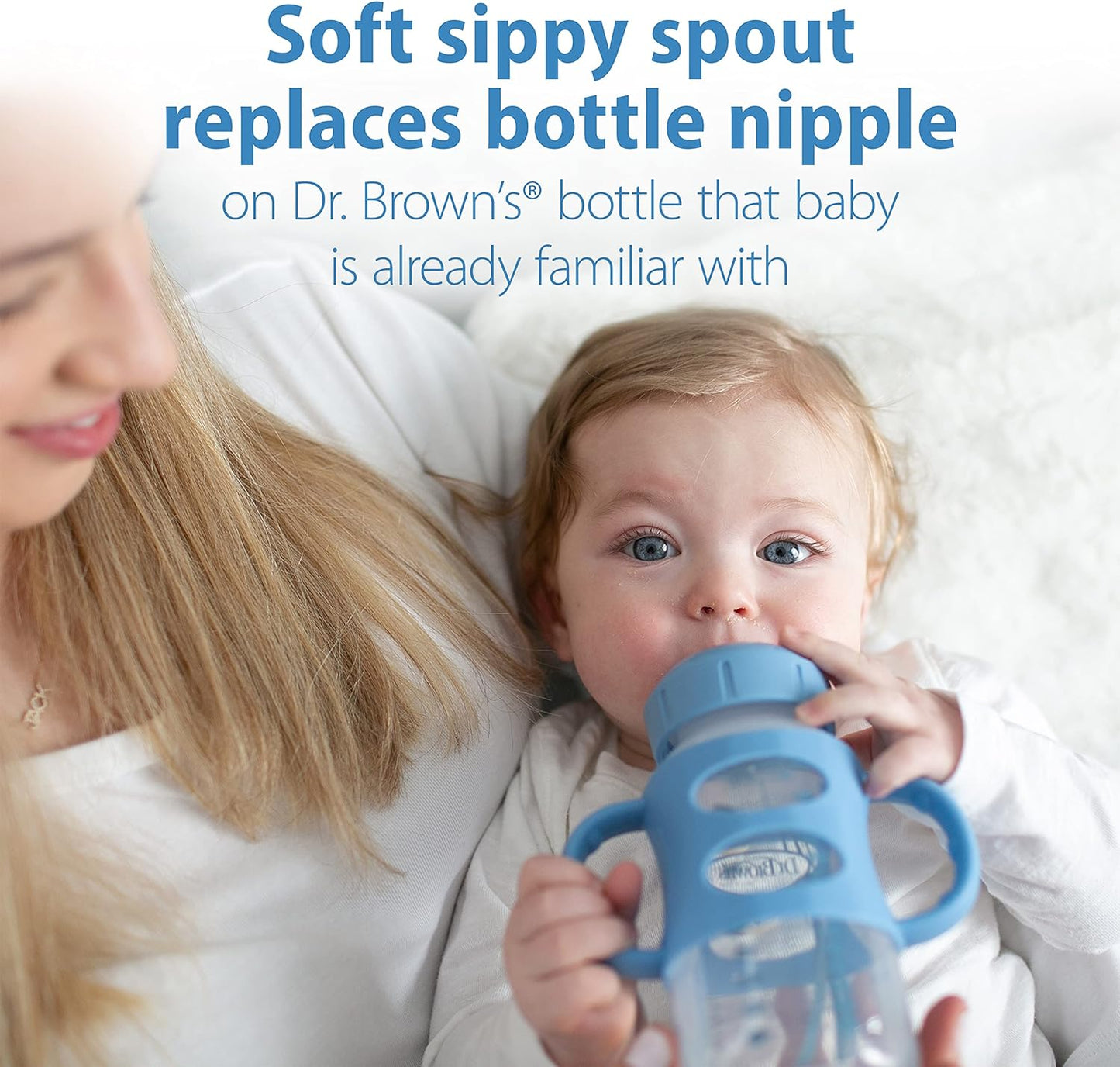 Dr. Brown's Milestones Wide-Neck Transitional Sippy Bottle with Silicone Handles 9 oz/270 mL, Blue, 1-Pack