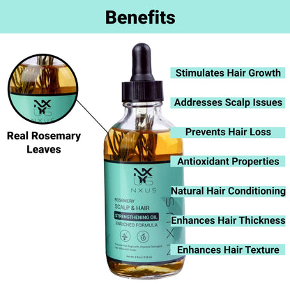 NXUS 118ml Large Rosemary Oil For Hair Growth With Scalp Massager & Derma Roller (0.25mm) To Stop Hair Fall & Receding Hair Line Scalp & Hair Strengthening Oil 100%Organic & Natural Hair Growth Serum