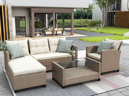 Morhome 5 Pieces Patio Furniture Sets All Weather Wicker Rattan Sectional Sofa Outdoor Conversation with Adustable Backrest, Cushions, Ottomans and Lift Top Coffee Table for Poolside, Garden, Backyard