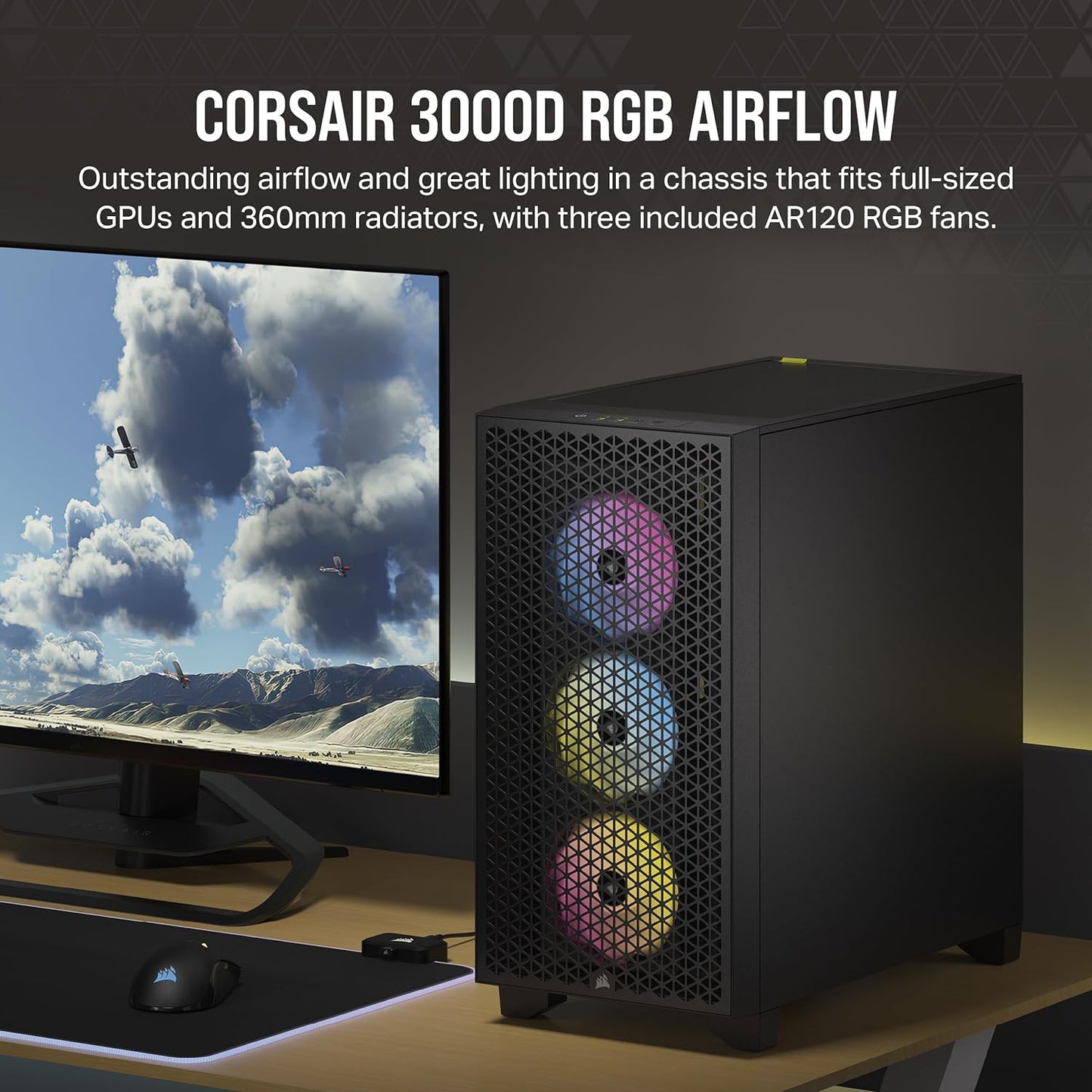 CORSAIR 3000D RGB Tempered Glass Mid-Tower, Black