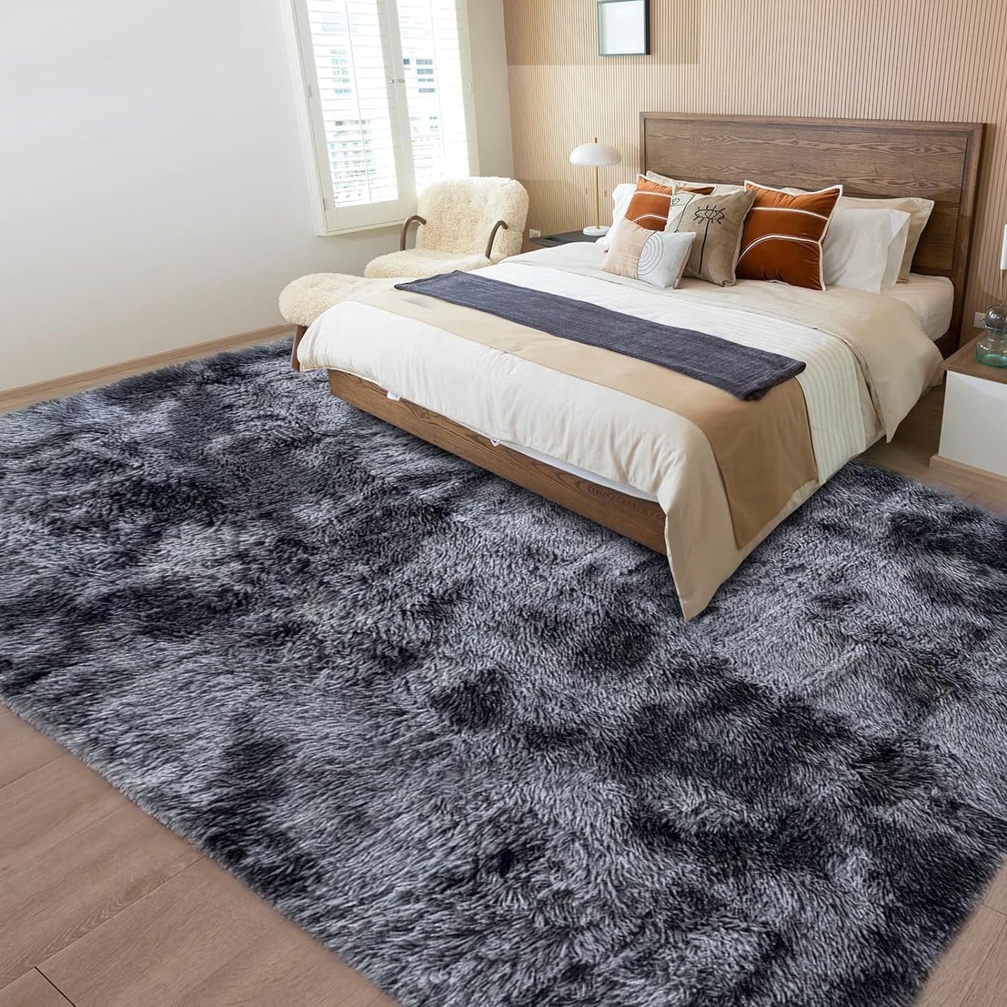 ASIinnsy Area Rugs Soft Fluffy Carpets For Living room Shaggy Rug Modern Area Rug For Bedroom Anti-Slip Rugs For Kids Room Indoor Home Decorative Carpet (Black Grey, 80 x 120cm)