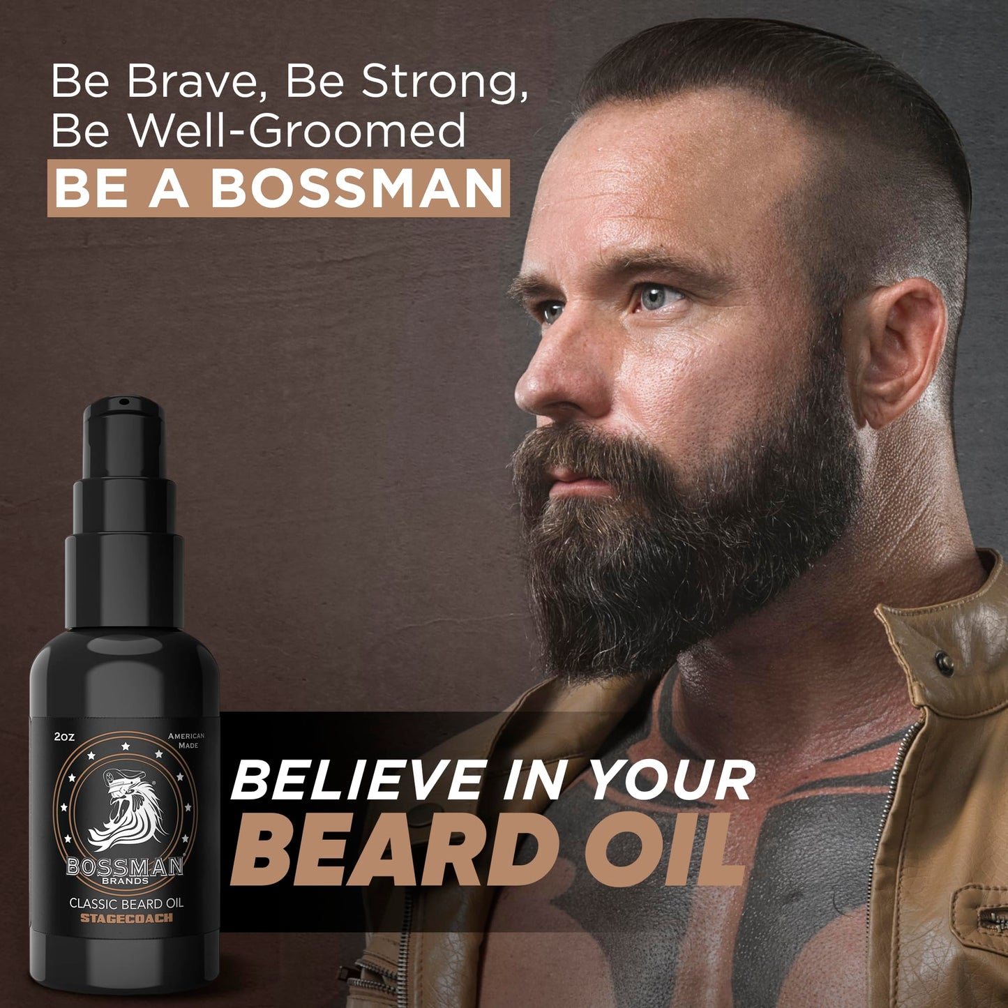 Bossman Brands Beard Oil 2oz All Natural Oils with Essential Oil Scent (Stagecoach)