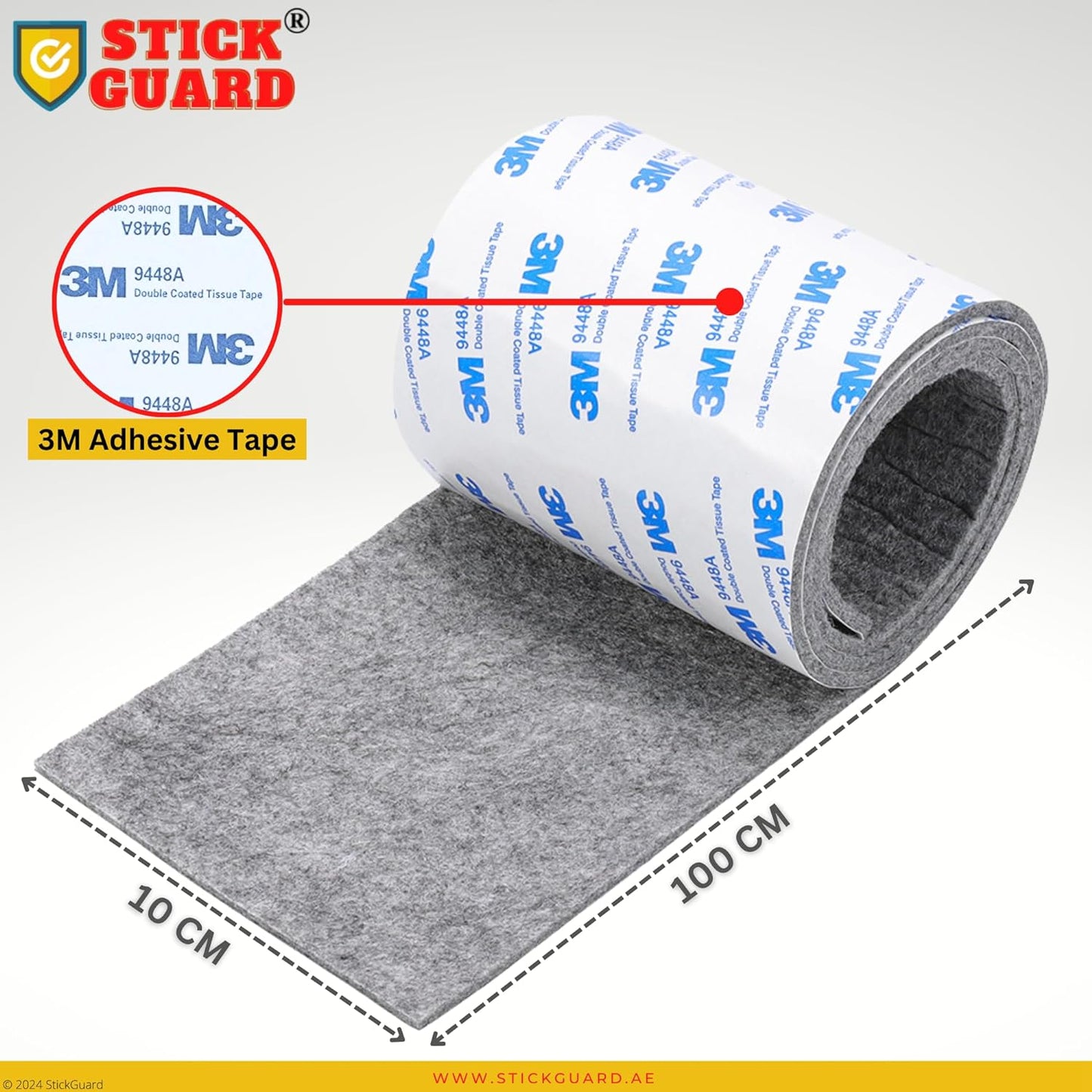 StickGuard Felt Furniture Pads Strip Rolls - DIY Table Chair Leg Floor Protectors - 1 Roll (100cm x 10cm) and 2 Rolls (100cm x 2cm) - Heavy Duty Felt Tape with 3M Self Adhesive Backing - (Grey)