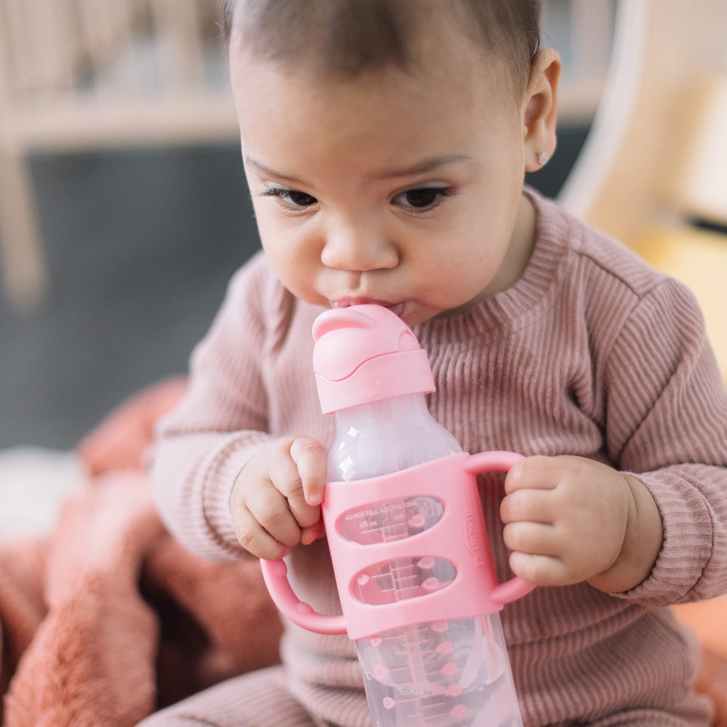 Dr. Brown’s® Milestones™ Narrow Sippy Straw Bottle with 100% Silicone Handles, 8oz/250mL, Gray & Blue, 2 Pack, 6m+