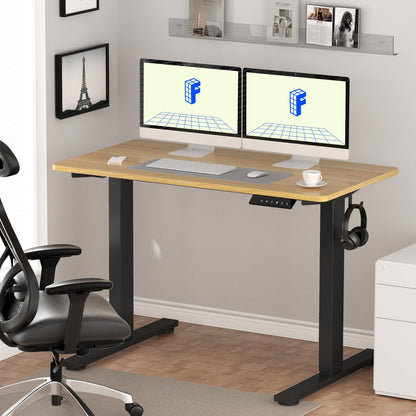 Flexispot 55 X 28 Inches Electric Stand Up Metal Desk Workstation, Whole Piece Desk Board Home Office Computer Standing Table Height Adjustable Desk Black Frame and 55 Black Top