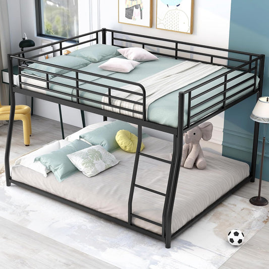 Lostcat Full XL Over Queen Bunk Beds for Adults, Heavy-Duty Metal Bunk Bed for Boys Girls Teens Bedroom Dormitory,Can be Divided into Two Beds, Storage Space, Noise Free, Easy Assembly, Black