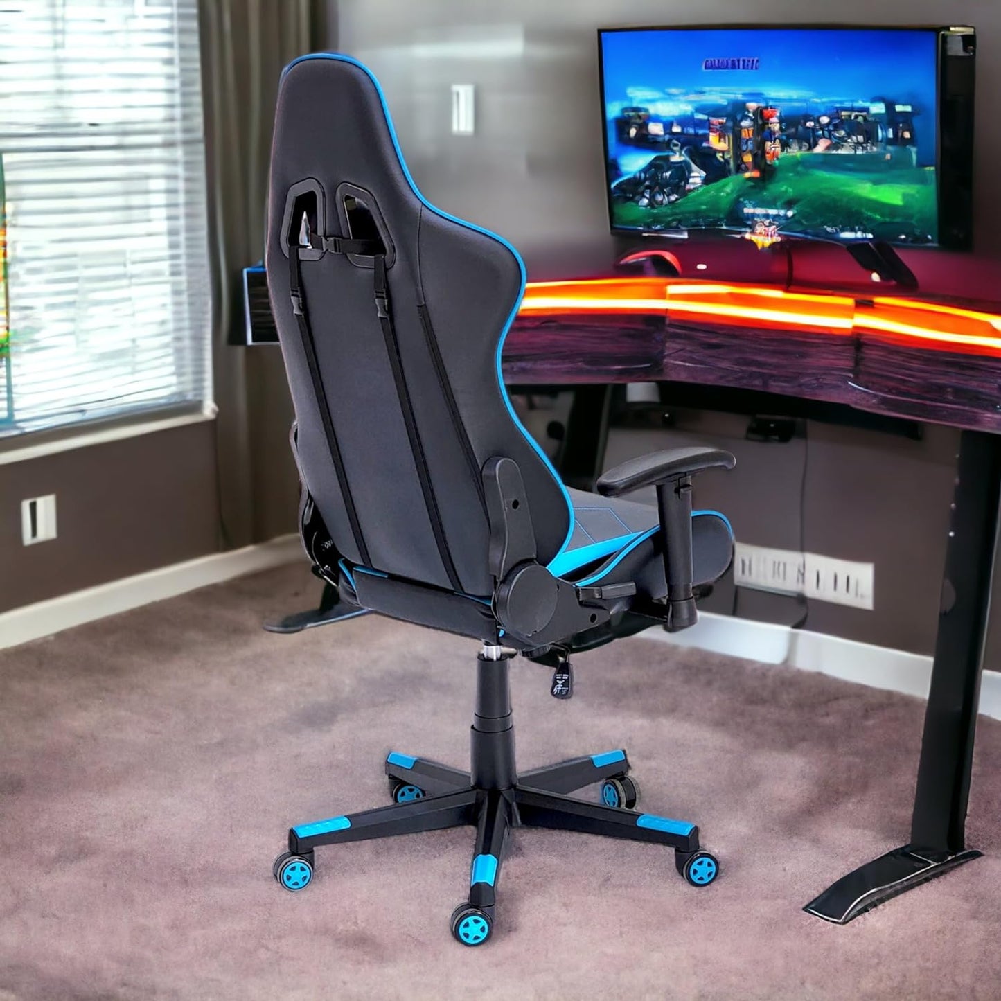 SBF Gaming Chair with 3D Adjustable Armrest, High Back PU Leather Office Desk Chair, Adjustable Height, Headrest and backrest, Swivel Video Game Chair, Ergonomic Computer Gaming Chair (V Blue Black)