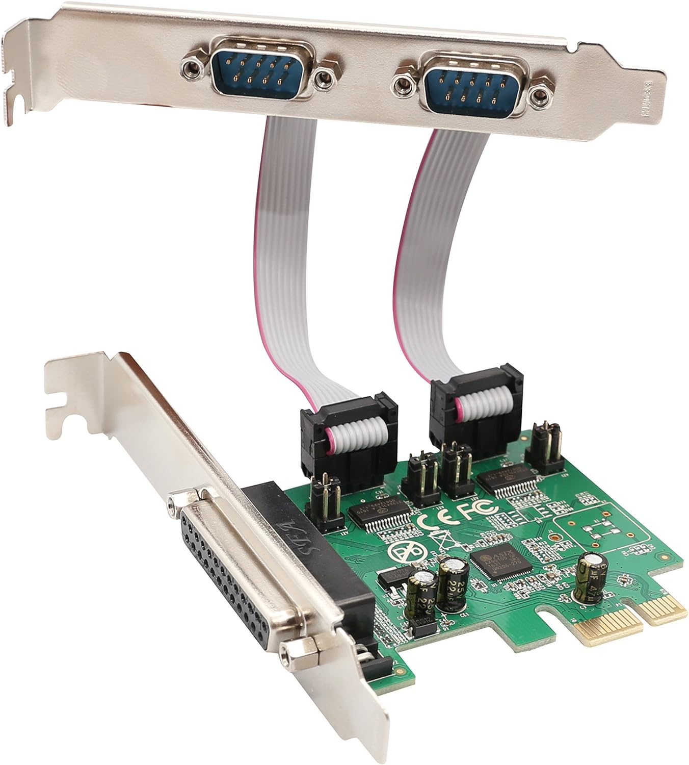 I/O Crest 2 Port Serial COM DB9 RS-232 and 1 Port DB25 Printer Lpt1 Port PCI-E 1.0 X1 Card WCH382 Chipset