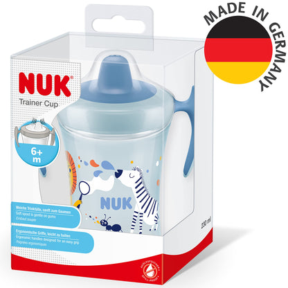 NUK Trainer Cup Sippy Cup | Leak-Proof Soft Drinking Spout | 6+ Months | BPA-Free | 230ml | Blue Zebra (10255608)