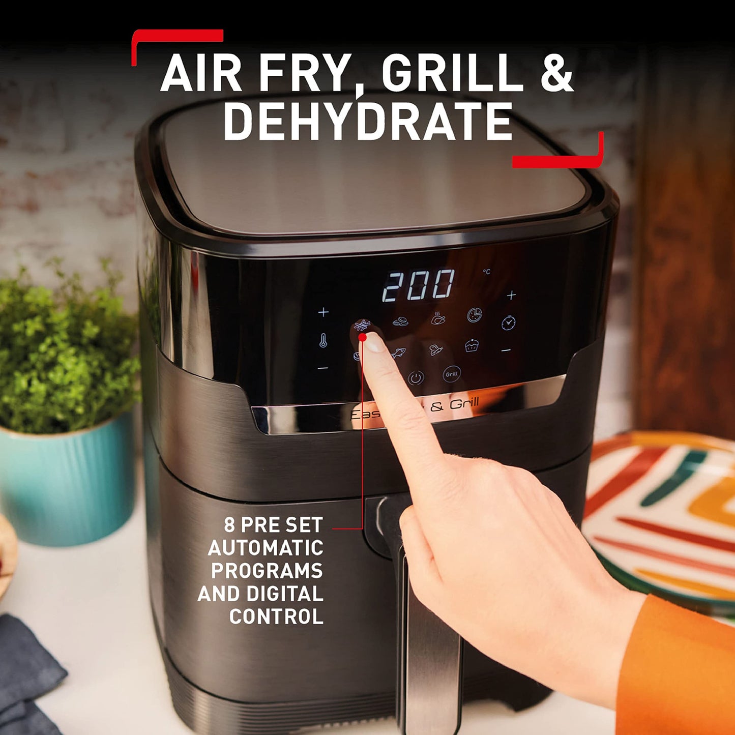 Tefal EasyFry Precision 2-in-1 Digital Air Fryer and Grill 4.2 Litre Capacity 8 Programs inc Dehydrator Black EY5058, 1550W