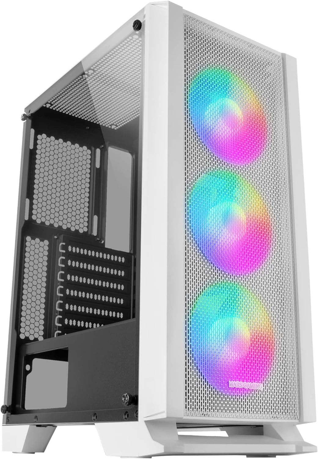 MARSGAMING MCX, ATX PC Gaming Case, Tempered Glass, RGB DUAL Fan, White