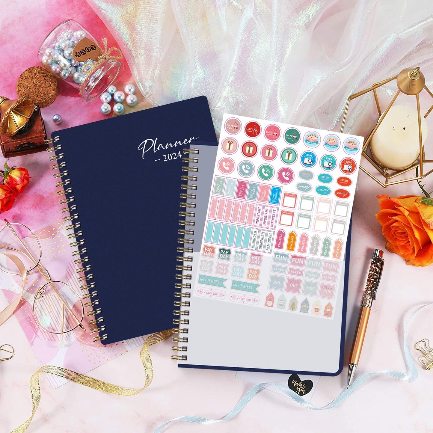 KSNOW 2024 Weekly and Monthly Planner, Runs from January 2024 to December 2024, Life Planner to Hit Your Goals & Live Happier, 12 Months Yearly Agenda Productivity for Women & Men, A5 (Blue)