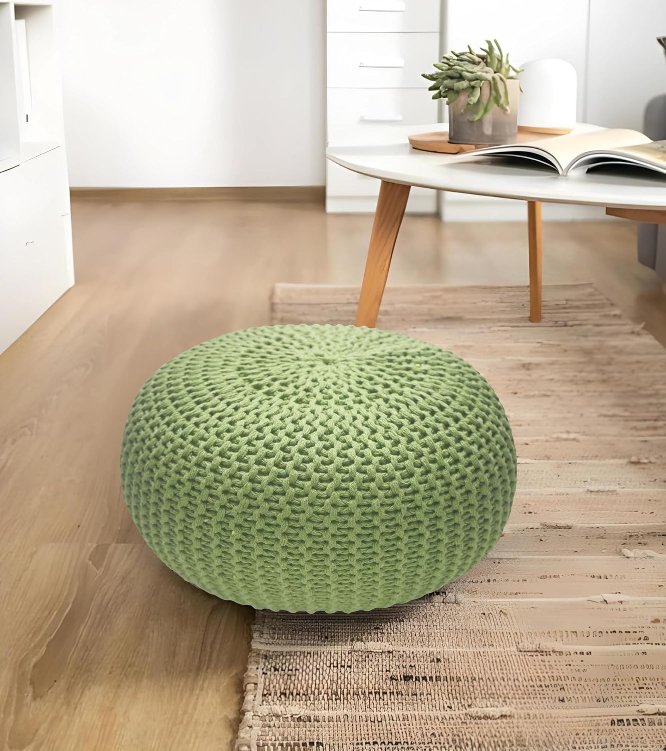 Bedding Craft Pouf,Pouf Ottoman,Pouf Ottoman Foot Rest,Pouf Living Room,Out Door Pouf Ottoman,Hand Knitted Bean Bag Pouf, Chair Foot Rest for Livinghome, 18x18x14_Sage Green