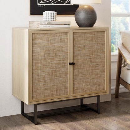 Nathan James Accent Boho Modern Free Standing Buffet Sideboard Hallway, Entryway, Dining Living Room, 1 Storage Cabinet, Beacon - Light Brown