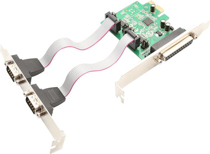 I/O Crest 2 Port Serial COM DB9 RS-232 and 1 Port DB25 Printer Lpt1 Port PCI-E 1.0 X1 Card WCH382 Chipset