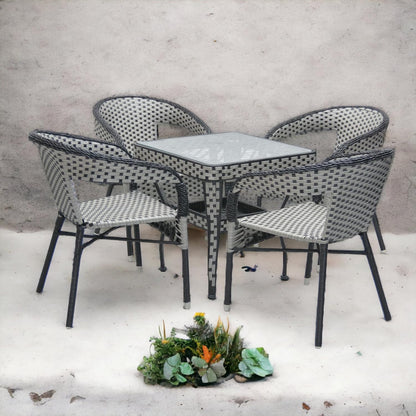 Rattan Set MH-RC-209-Gr-Blk 1+4 Rattan set- Table and Chairs Set- 1 Modern Round Table Chairs for Outdoor & Indoor area- Dining Room- Kitchen- Coffeeshop, Home Garden etc- (Grey,Blk)