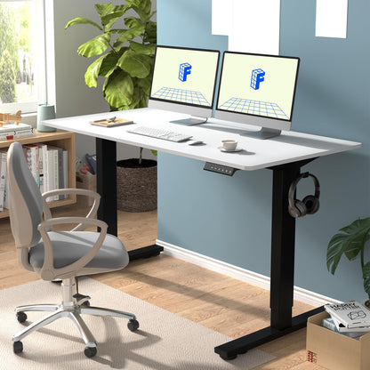 Flexispot 55 X 28 Inches Electric Stand Up Metal Desk Workstation, Whole Piece Desk Board Home Office Computer Standing Table Height Adjustable Desk Black Frame and 55 Black Top