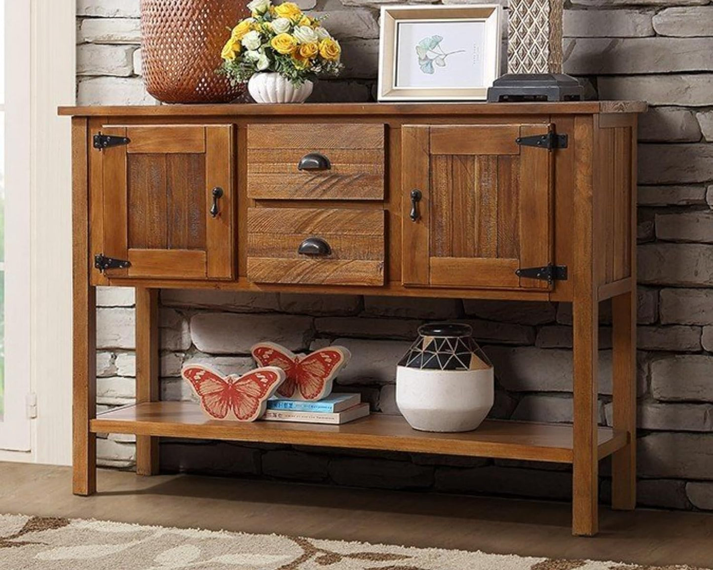 LKTART Farmhouse Sideboard Buffet Cabinet Kitchen Sideboard Cabinet with Storage Drawers and Bottom Shelf for Entryway Hallway Foyer Table Cupboard Coffee Bar Cabinet (48" Brown