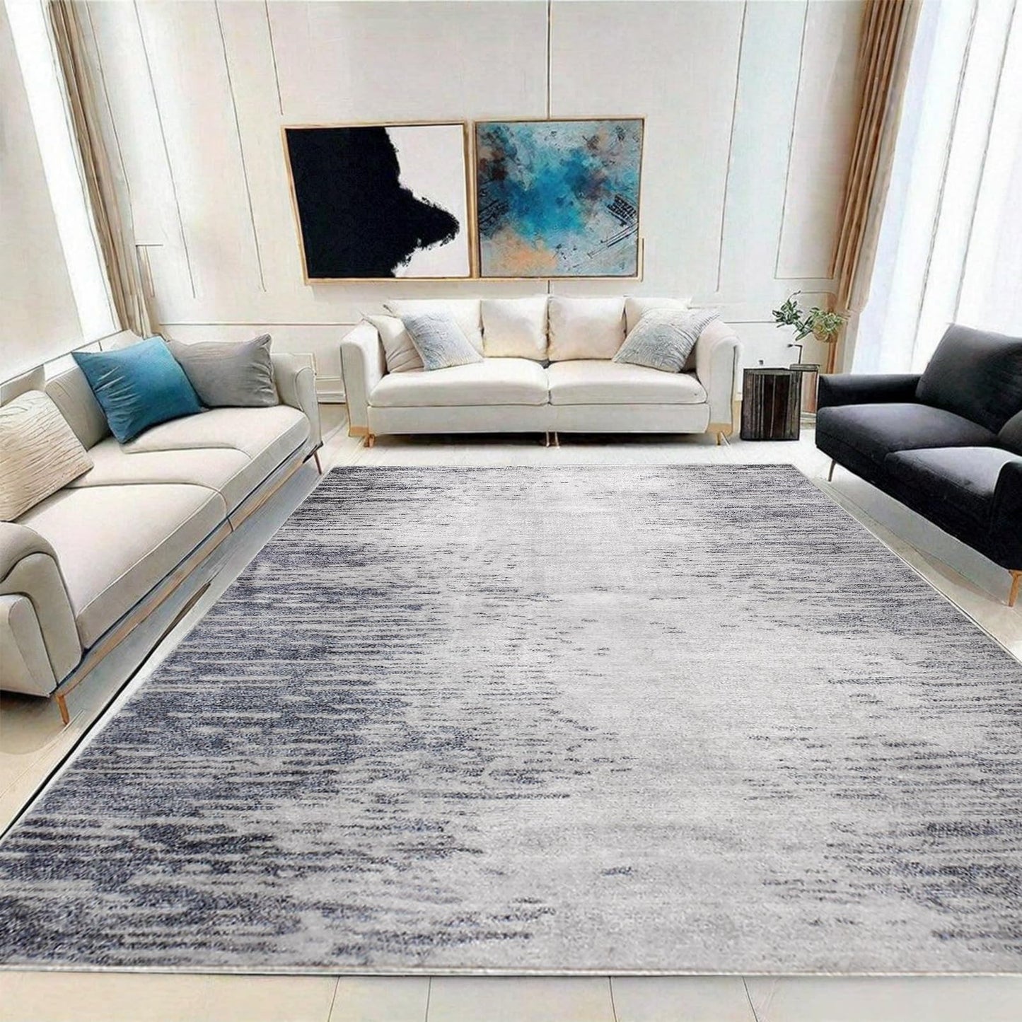 Calore Abstract Area Rugs Modern Carpet Soft Living Room Rug Large Washable Shaggy Rugs for Living Room Bedroom Dining Room Indoor Home Decor (Abstract Beige Grey/Light Brown, 120 x 160 cm)