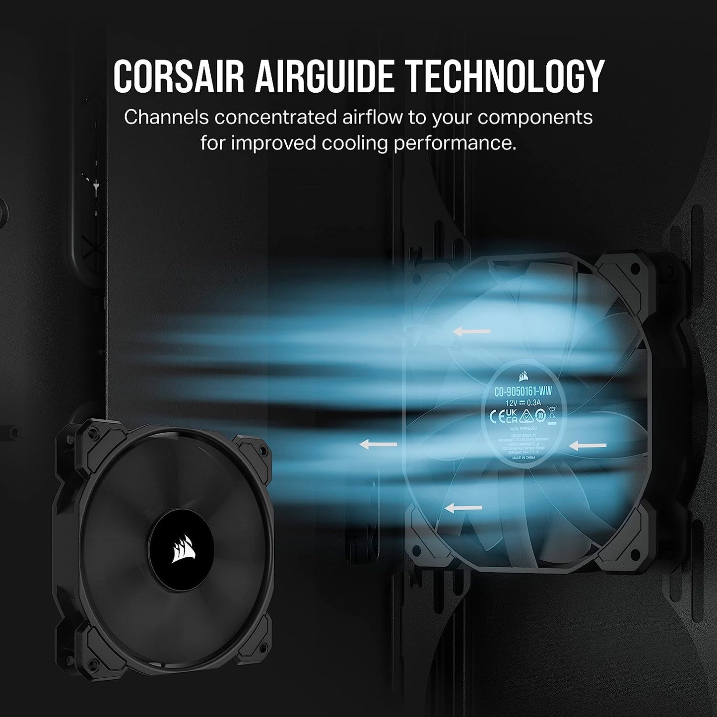 Corsair SP120 Elite, 120mm PWM Hydraulic Bearing Case Fan with CORSAIR AirGuide Technology - Low-Noise, 24.7 dBA, Fan Speeds from 300 RPM - 1,300 RPM, 45.4 CFM, Single Pack - Black