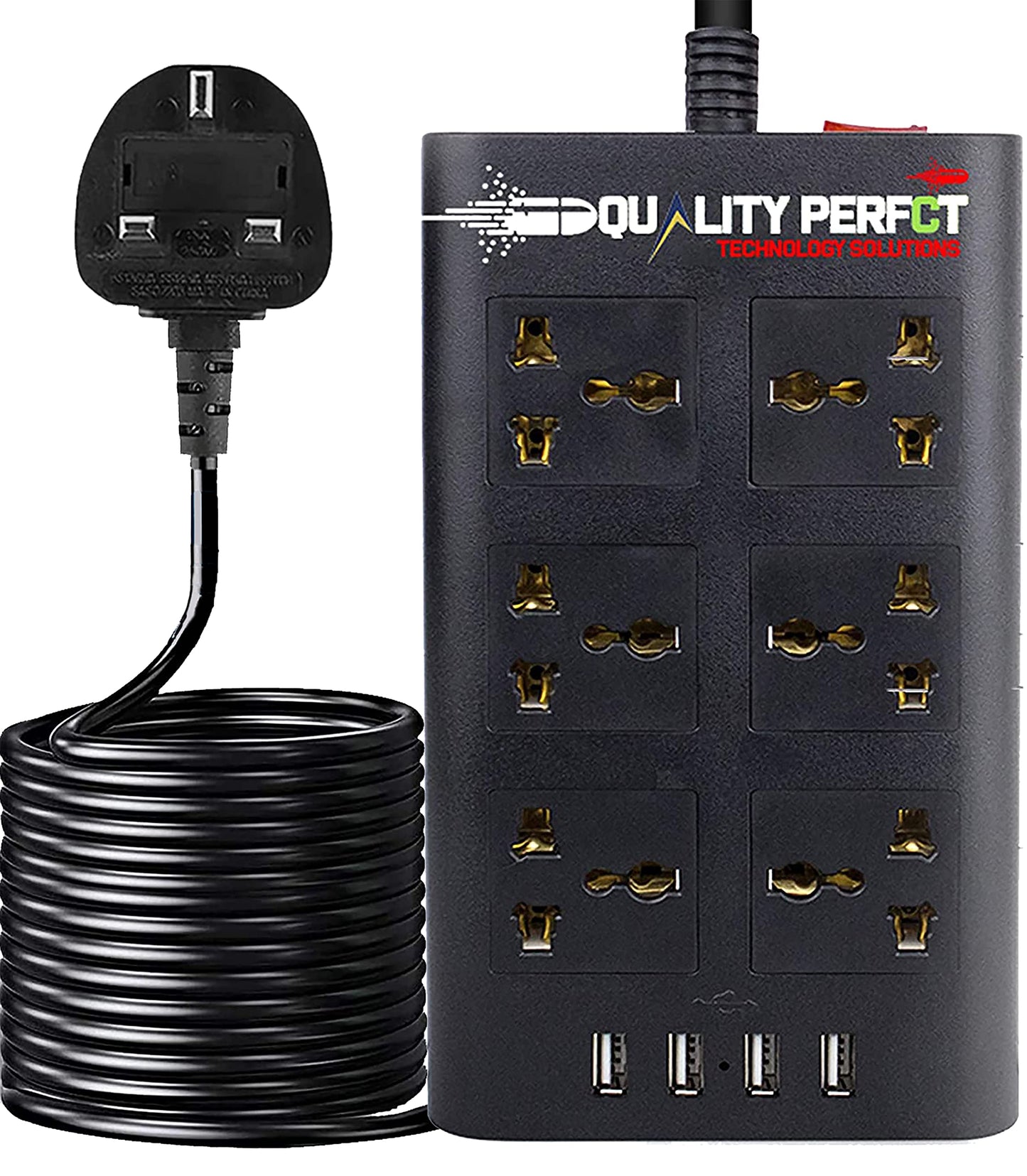 Extension cord Draxon Antifire Socket, Ultra-Quality Heavy Housing Materials, 4 USB Outlets Ports, 6.6 ft - Ideal for Whole Home appliances (Pro Fire-Proof Safety Materials) (2 Meter)