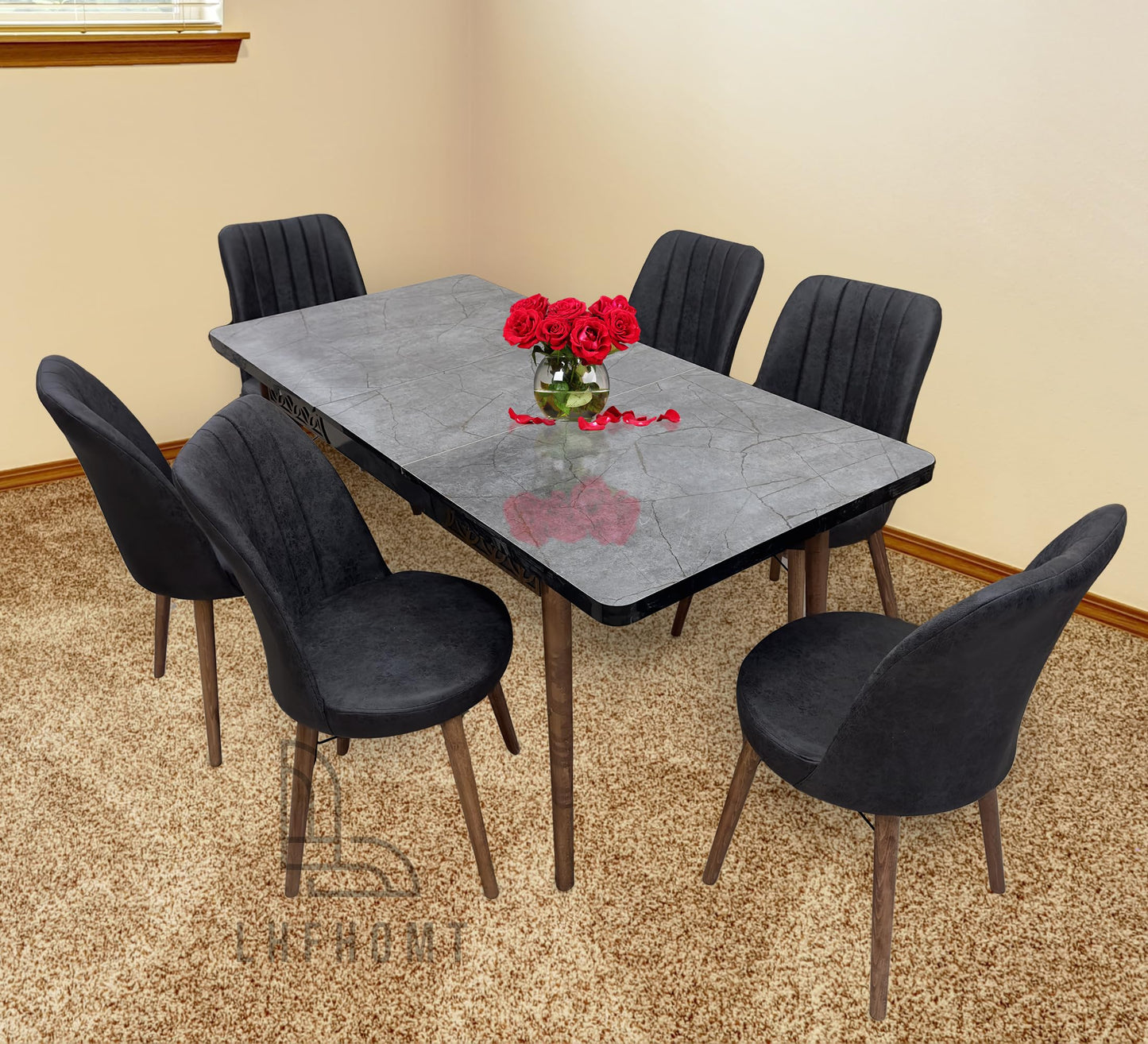 Generic 7-Pieces Dining Sets, 1 Piece Rectangular Table With (Free Installation), 1+6 Seater Chairs Modern Design Furniture for Home, Dining Room, (Brown, L170,w80,h70,cm), 133232