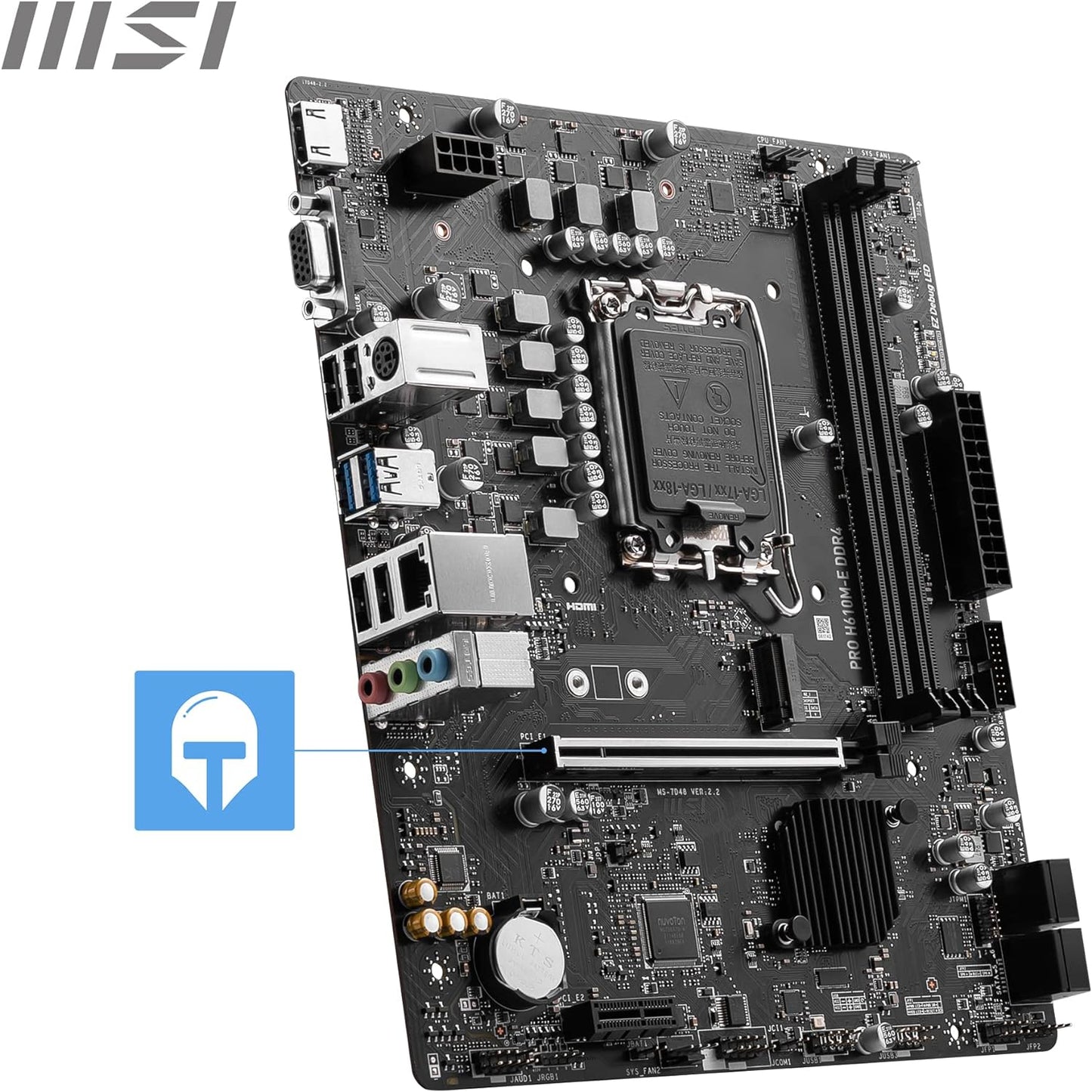 MSI PRO H610M-E DDR4 Motherboard, Micro-ATX - Supports Intel 12th Gen Core Processors, LGA 1700-2 x DIMMs (3200MHz), 1x PCIe 4.0 x16 slot, 1 x M.2 Gen3, USB 3.2 Gen1, 1G LAN, HDMI 1.4 & VGA