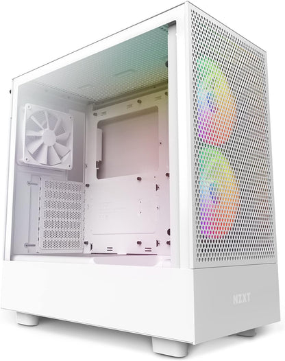 NZXT H5 Flow Compact ATX Mid-Tower PC Gaming Case – High Airflow Perforated Front Panel – Tempered Glass Side Panel – Cable Management – 2 x 120mm Fans Included – 280mm Radiator Support – White