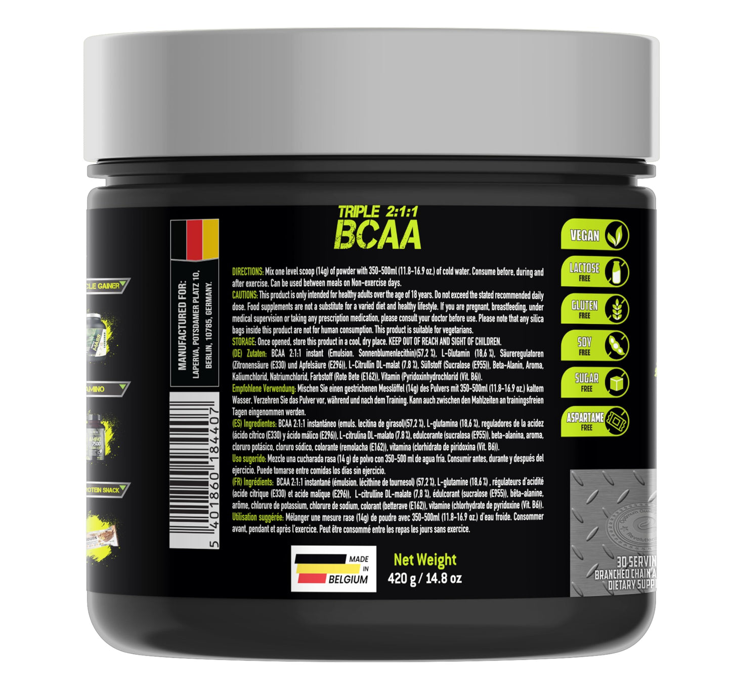 Laperva Post Work Out Diet Supplement Triple Bcaa 0 Fat, 0 Carbs And 0 Sugar Amino Glutamine For Energy Booster And Muscle Recovery Water Melon, 420 Gm