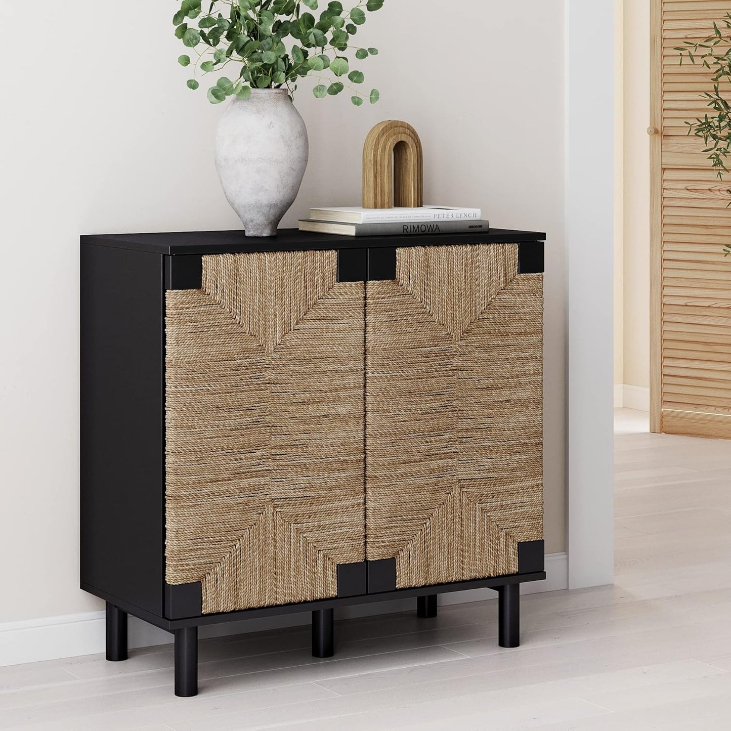 Nathan James Accent Boho Modern Free Standing Buffet Sideboard Hallway, Entryway, Dining Living Room, 1 Storage Cabinet, Beacon - Light Brown