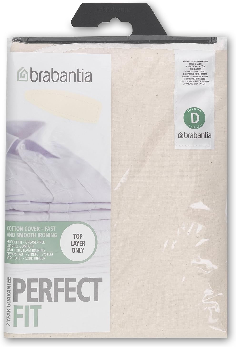 Brabantia 216800 Metallised Silver Ironing Board Cover With 2 Mm Foam, L 110 X W 30 Cm, Size A