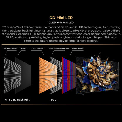 TCL 75 Inch TV, 4K QD-Mini LED, Smart TV, Google TV, Game Master 2.0, Dolby Vision IQ-Atmos HDR 1300 nits peak IMAX Enhanced 144HZ VRR - 75C755